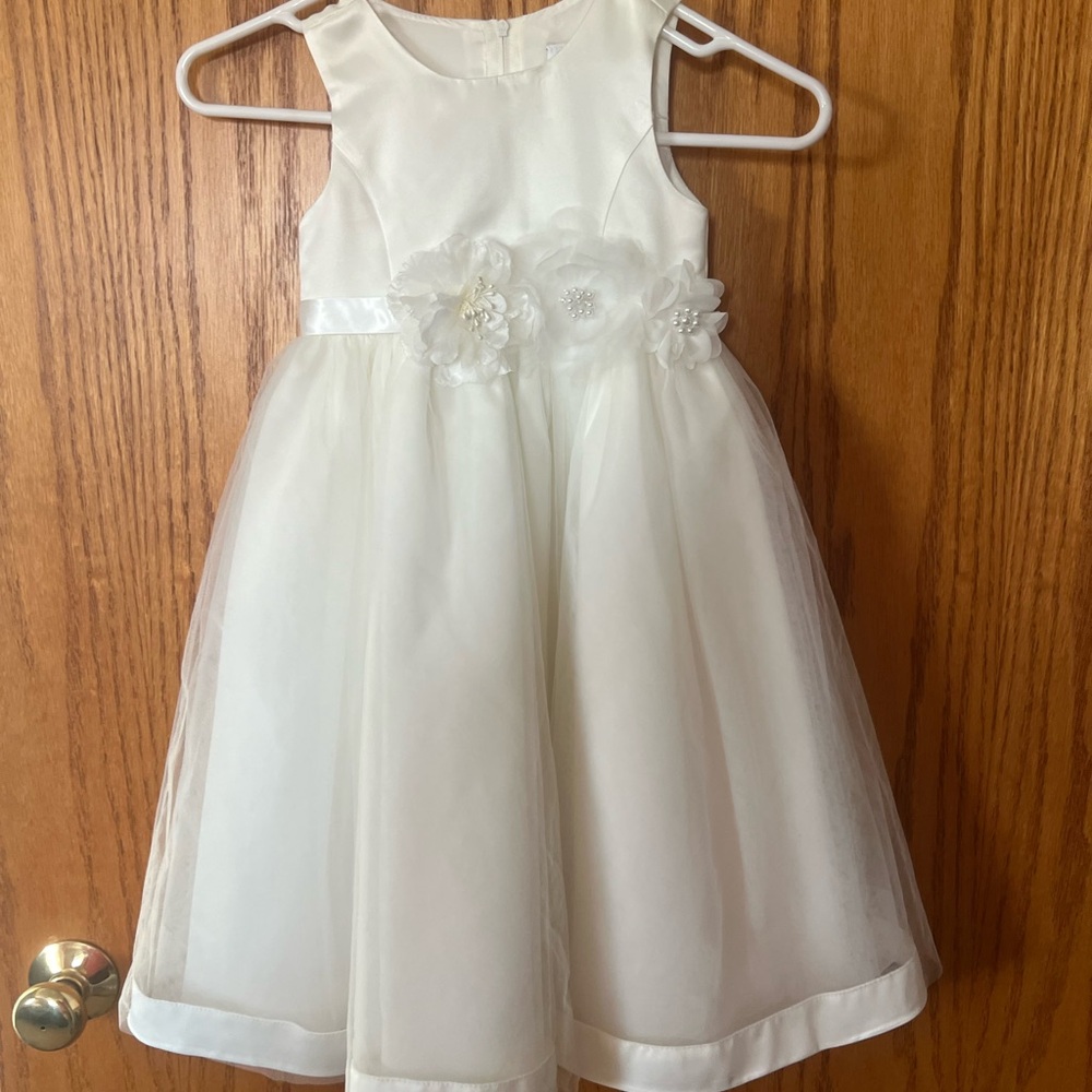 Charming Ivory Kids Dress with Floral Details